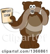 Poster, Art Print Of Grizzly Bear School Mascot Character Holding Up A Finger And A Report Card