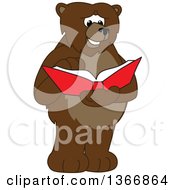 Poster, Art Print Of Grizzly Bear School Mascot Character Reading A Book