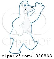 Polar Bear School Mascot Character Walking And Waving