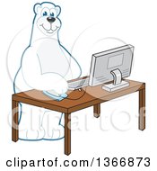 Clipart Of A Polar Bear School Mascot Character Using A Desktop Computer Royalty Free Vector Illustration