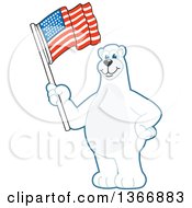 Polar Bear School Mascot Character Waving An American Flag