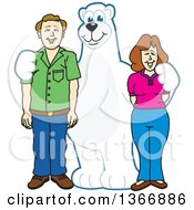 Polar Bear School Mascot Character Posing With Parents Of Students by Mascot Junction