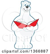 Polar Bear School Mascot Character Reading A Book by Mascot Junction