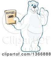 Polar Bear School Mascot Character Holding A Report Card