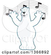 Polar Bear School Mascot Character Singing Under Music Notes