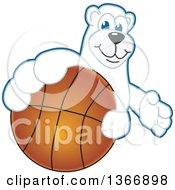 Polar Bear School Mascot Character Grabbing A Basketball