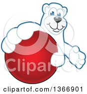 Polar Bear School Mascot Character Grabbing A Dodgeball