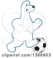 Polar Bear School Mascot Character Playing Soccer