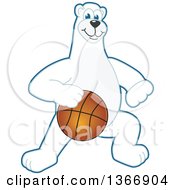 Polar Bear School Mascot Character Dribbling A Basketball