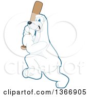 Polar Bear School Mascot Character Swinging A Baseball Bat