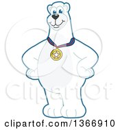 Polar Bear School Mascot Character Wearing A Sports Medal