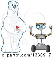 Polar Bear School Mascot Character Controlling A Robot