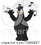 Clipart Of A Black Bear School Mascot Character Singing Under Music Notes Royalty Free Vector Illustration