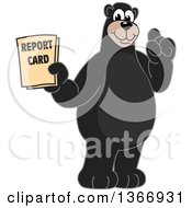 Black Bear School Mascot Character Holding A Report Card
