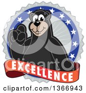 Black Bear School Mascot Character On An Excellence Badge