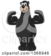 Clipart Of A Black Bear School Mascot Character Flexing His Arm Muscles Royalty Free Vector Illustration