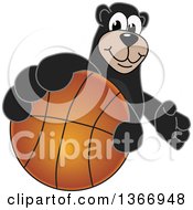 Black Bear School Mascot Character Grabbing A Basketball