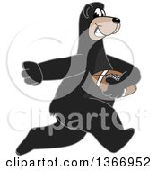 Clipart Of A Black Bear School Mascot Character Running With An American Football Royalty Free Vector Illustration by Toons4Biz