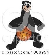 Black Bear School Mascot Character Dribbling A Basketball