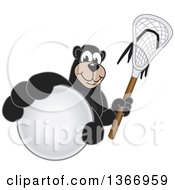 Poster, Art Print Of Black Bear School Mascot Character Grabbing A Ball And Holding A Lacrosse Stick