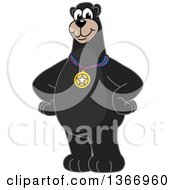 Clipart Of A Black Bear School Mascot Character Wearing A Sports Medal Royalty Free Vector Illustration