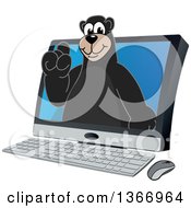 Black Bear School Mascot Character Emerging From A Desktop Computer Screen