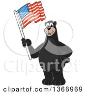 Black Bear School Mascot Character Waving An American Flag