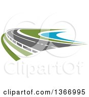 Clipart Of A Curving Two Lane Road Royalty Free Vector Illustration