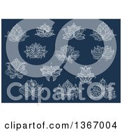 Clipart Of White Henna Lotus Flowers On Blue Royalty Free Vector Illustration