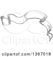 Clipart Of A Vintage Black And White Engraved Styled Blank Ribbon Banner Royalty Free Vector Illustration