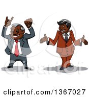 Clipart Of Cartoon Happy Black Business Man Cheering And Shrugging Royalty Free Vector Illustration