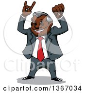 Poster, Art Print Of Cartoon Happy Black Businessman Cheering