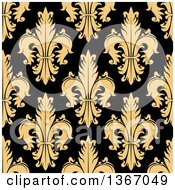 Clipart Of A Seamless Pattern Background Of Tan Fleur De Lis On Navy Black Royalty Free Vector Illustration