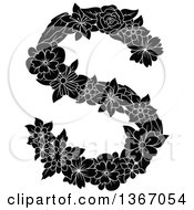 Poster, Art Print Of Black And White Floral Uppercase Alphabet Letter S