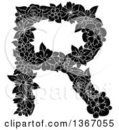 Poster, Art Print Of Black And White Floral Uppercase Alphabet Letter R