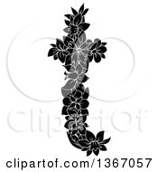 Clipart Of A Black And White Floral Lowercase Alphabet Letter T Royalty Free Vector Illustration