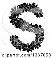 Black And White Floral Lowercase Alphabet Letter S