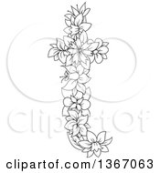 Clipart Of A Black And White Lineart Floral Lowercase Alphabet Letter T Royalty Free Vector Illustration