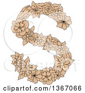Tan Floral Uppercase Alphabet Letter S