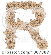 Poster, Art Print Of Tan Floral Uppercase Alphabet Letter R