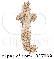 Clipart Of A Tan Floral Lowercase Alphabet Letter T Royalty Free Vector Illustration