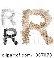 Clipart Of Floral Uppercase Alphabet Letter R Designs Royalty Free Vector Illustration