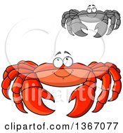 Clipart Of Cartoon Happy Grayscale And Red Crabs Looking Up Royalty Free Vector Illustration