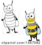 Poster, Art Print Of Cartoon Colored And Black And White Bees
