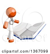 Poster, Art Print Of Orange Man Doctor Or Veterinarian Reading A Giant Book