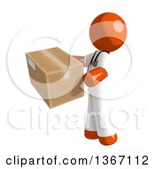 Poster, Art Print Of Orange Man Doctor Or Veterinarian Holding A Box Facing Left