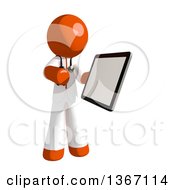 Clipart Of An Orange Man Doctor Or Veterinarian Using A Tablet Computer Royalty Free Illustration