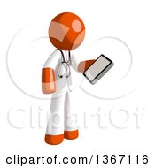Orange Man Doctor Or Veterinarian Looking At A Smart Phone