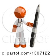 Orange Man Doctor Or Veterinarian Holding A Pen
