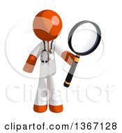 Orange Man Doctor Or Veterinarian Searching With A Magnifying Glass
